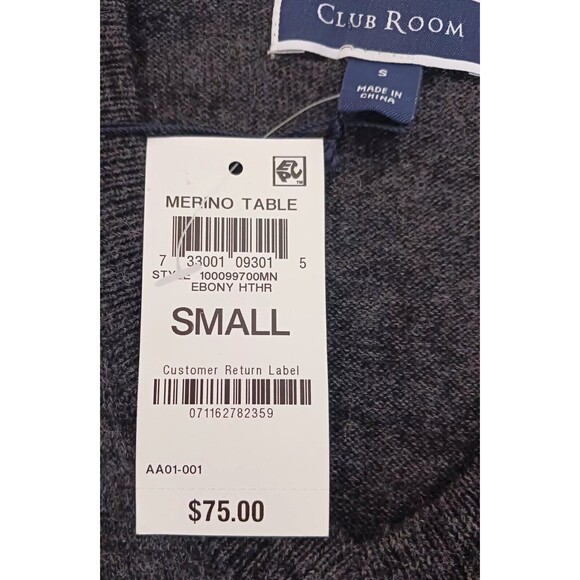 NWT $75 Club Room Men's V Neck Sweater Charcoal Gray Merino Wool Blend Sz S - Picture 4 of 9
